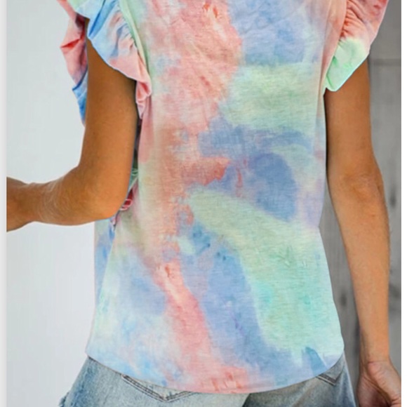 1 left! Orange/Blue Slvless Top w/Ruffles &Pocket! - Picture 2 of 6